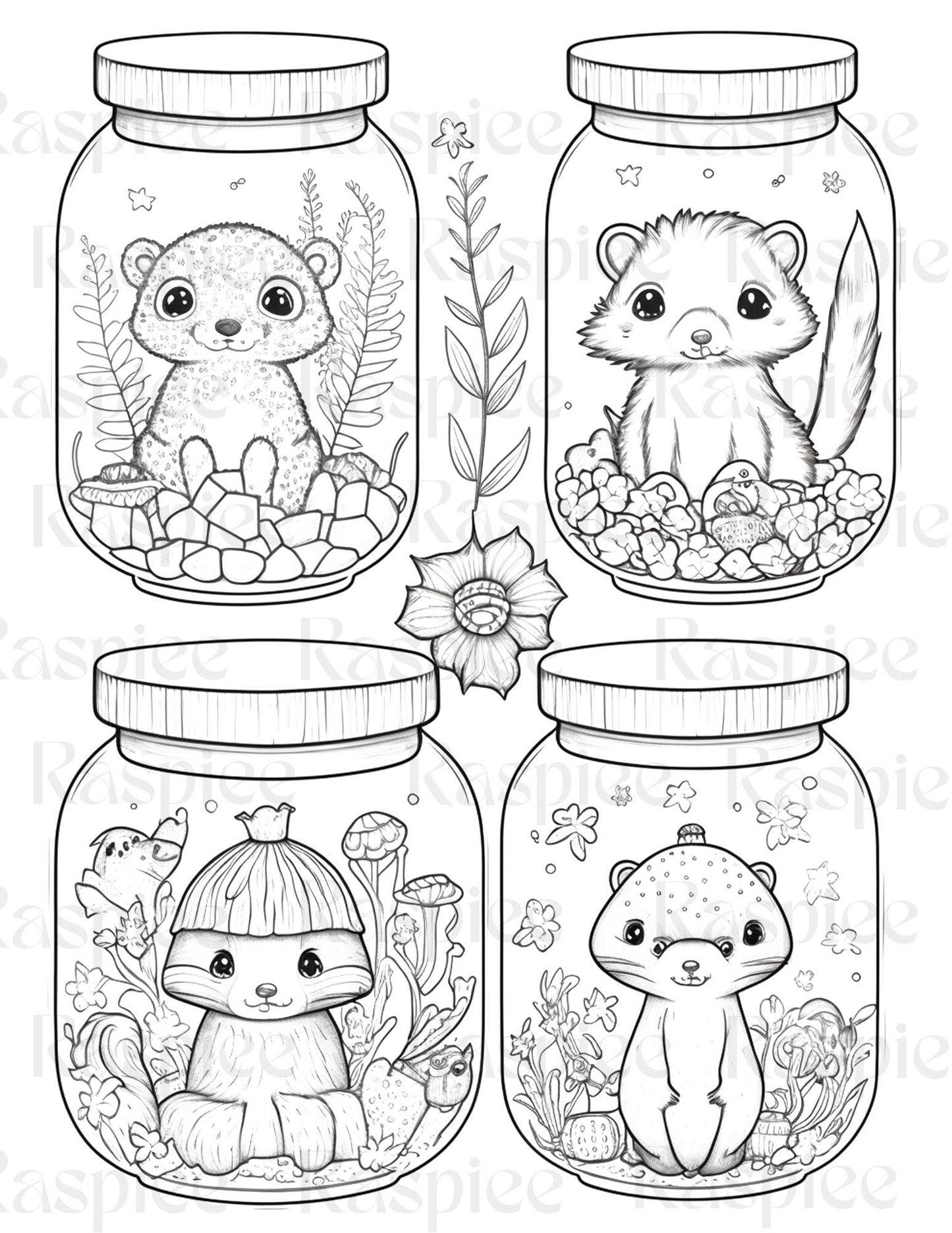 100 Animal in Jar Coloring Pages, Printable Coloring Pages for Kids and Adults, Printable PDF File Instant Download