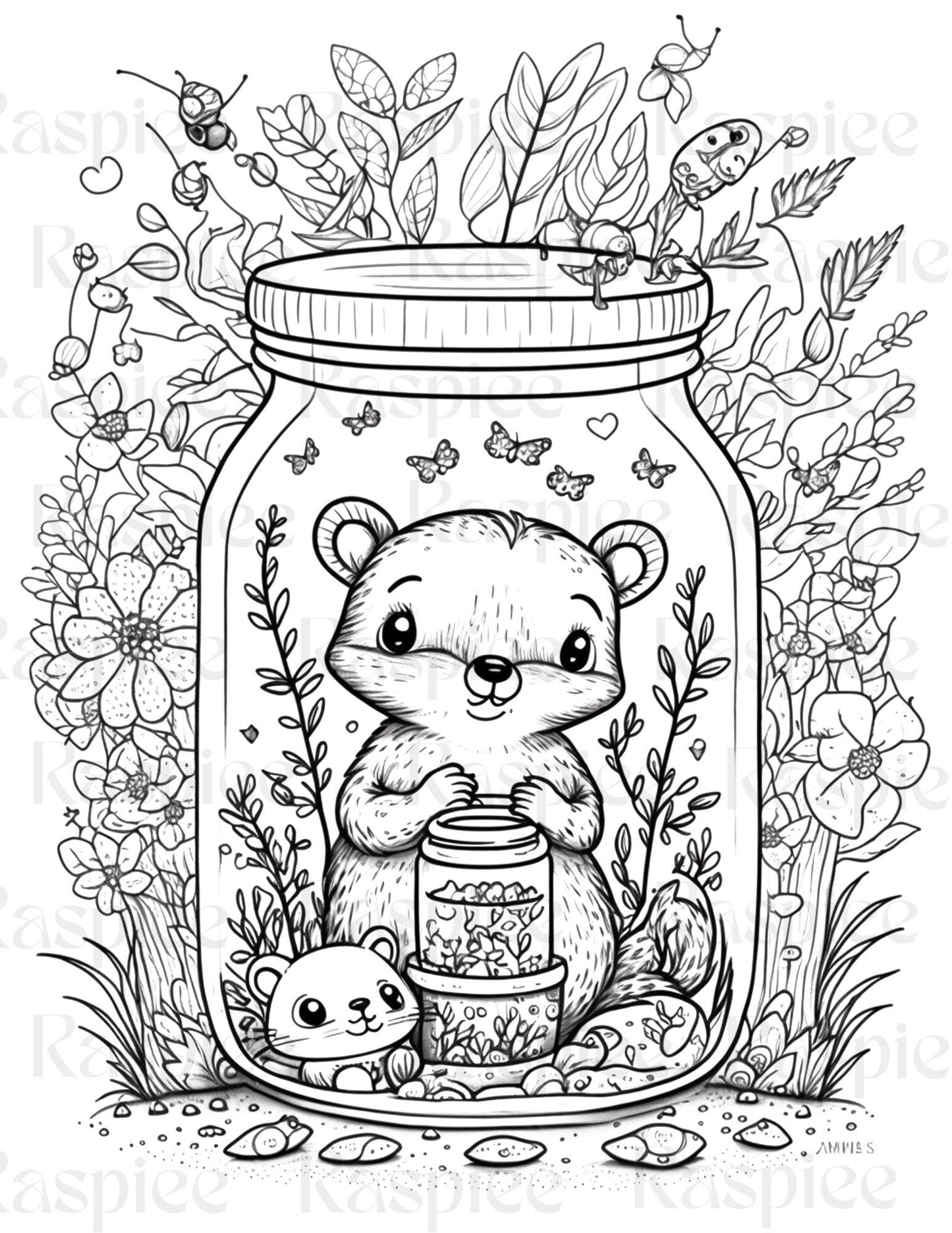 100 Animal in Jar Coloring Pages, Printable Coloring Pages for Kids and Adults, Printable PDF File Instant Download