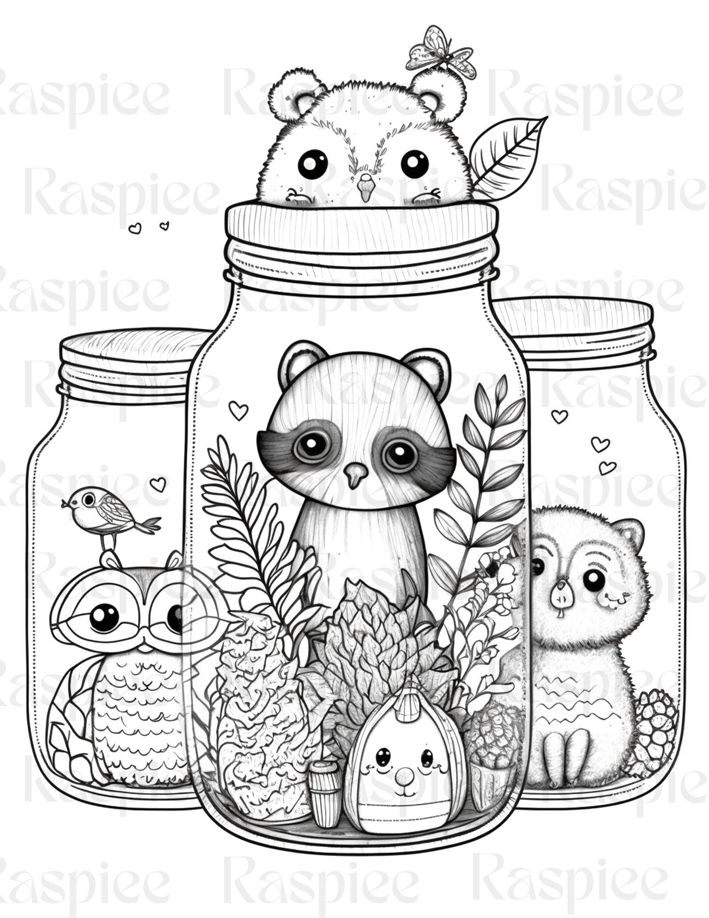 100 Animal in Jar Coloring Pages, Printable Coloring Pages for Kids and Adults, Printable PDF File Instant Download