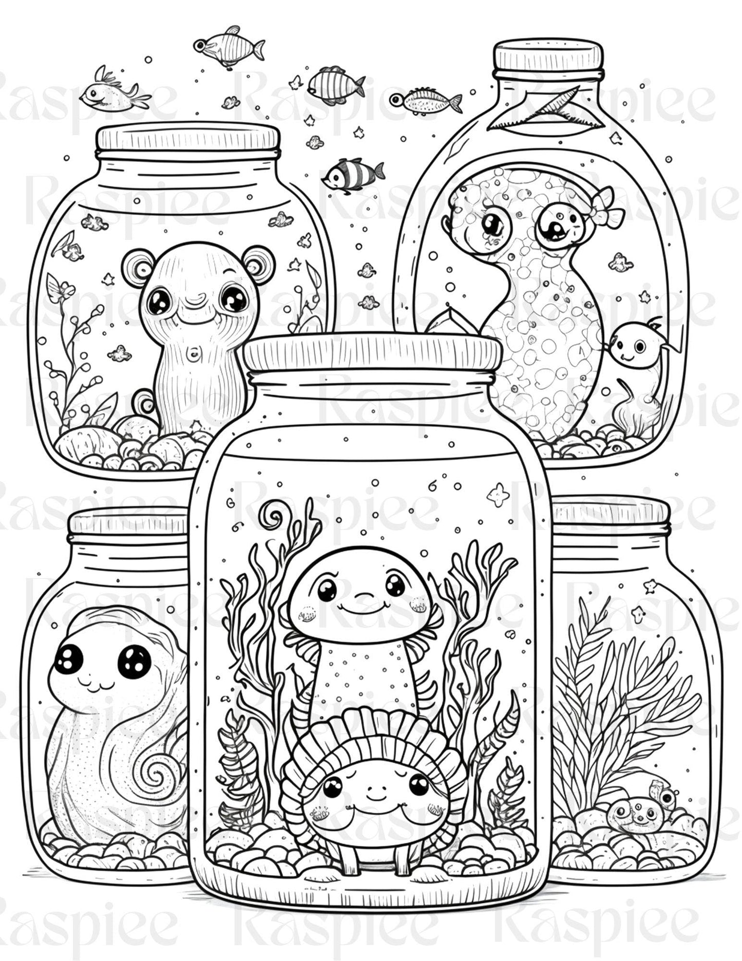 100 Animal in Jar Coloring Pages, Printable Coloring Pages for Kids and Adults, Printable PDF File Instant Download