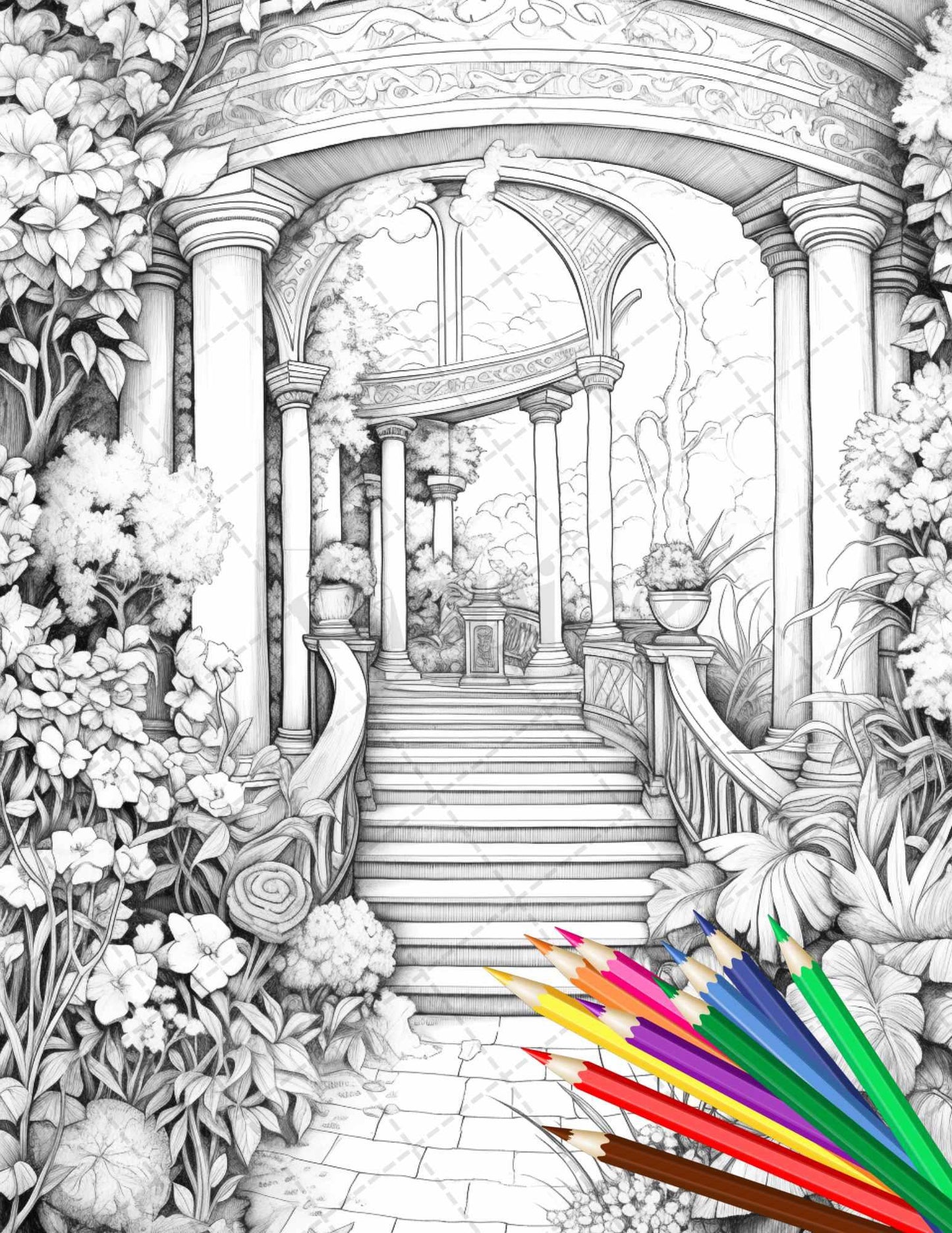 Secret Garden Coloring Pages Printable for Adults, Grayscale Coloring Page, PDF File Instant Download