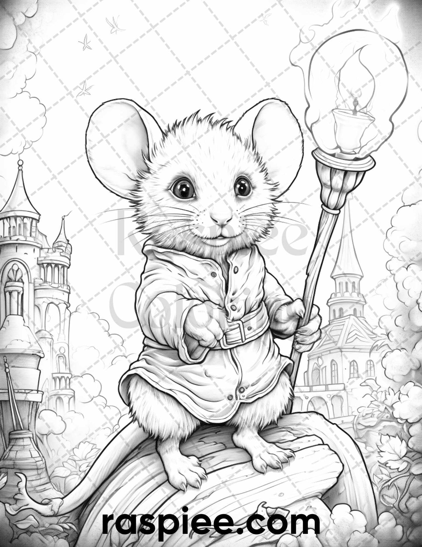 50 Enchanting Fairytale Mice Grayscale Coloring Pages Printable for Adults, PDF File Instant Download