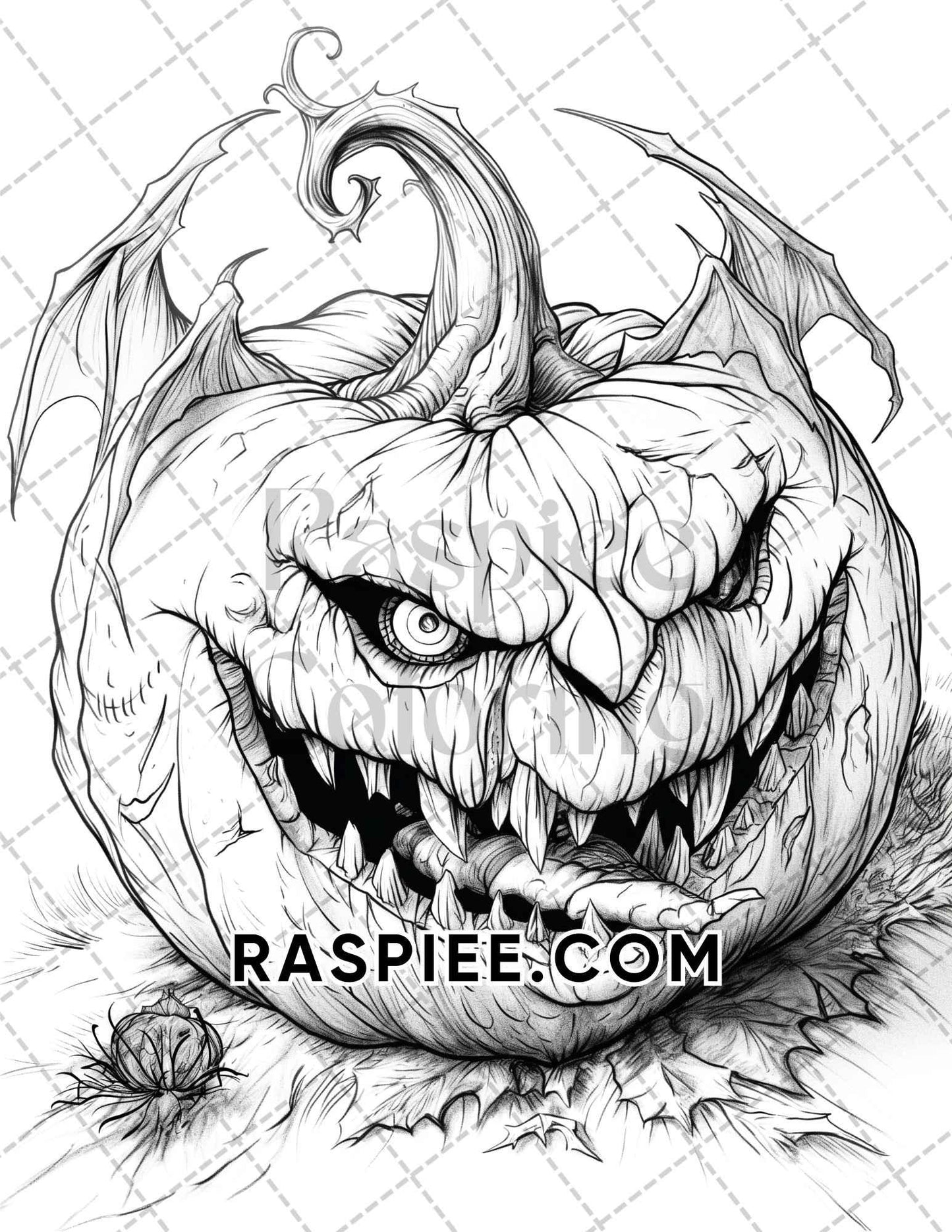 Spooky Pumpkin Halloween Adult Coloring Pages Printable PDF Instant Download