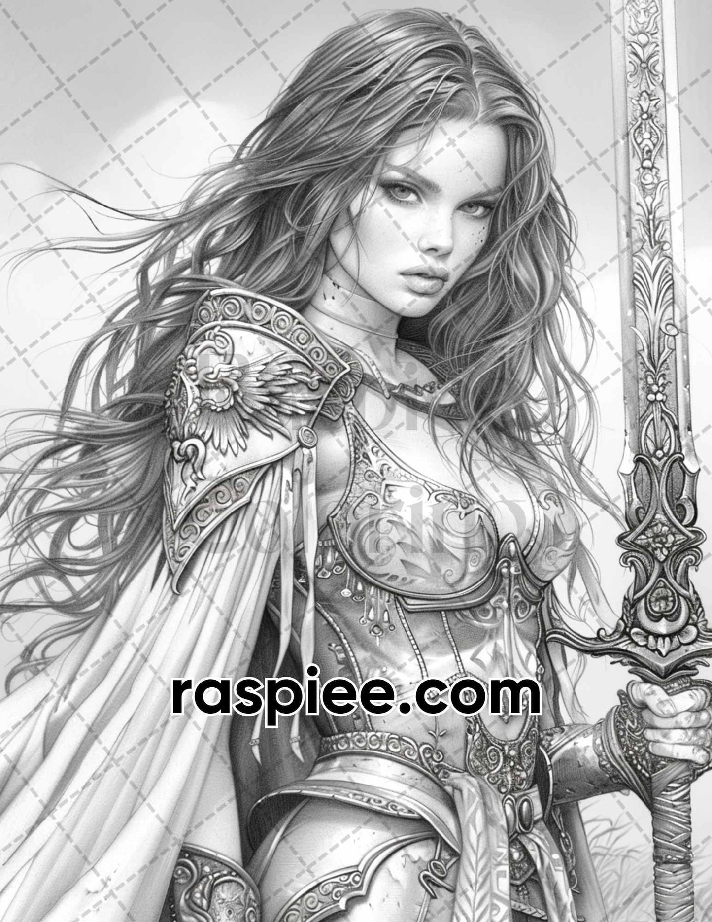 60 Beautiful Warriors Grayscale Adult Coloring Pages, Printable PDF Instant Download