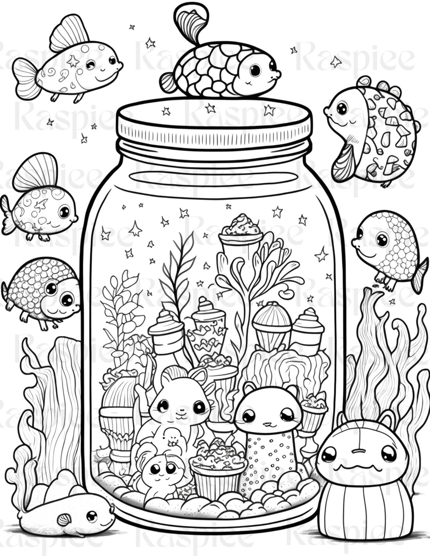 100 Animal in Jar Coloring Pages, Printable Coloring Pages for Kids and Adults, Printable PDF File Instant Download