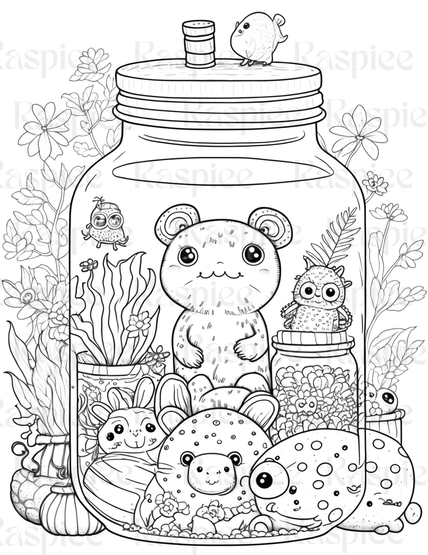 100 Animal in Jar Coloring Pages, Printable Coloring Pages for Kids and Adults, Printable PDF File Instant Download
