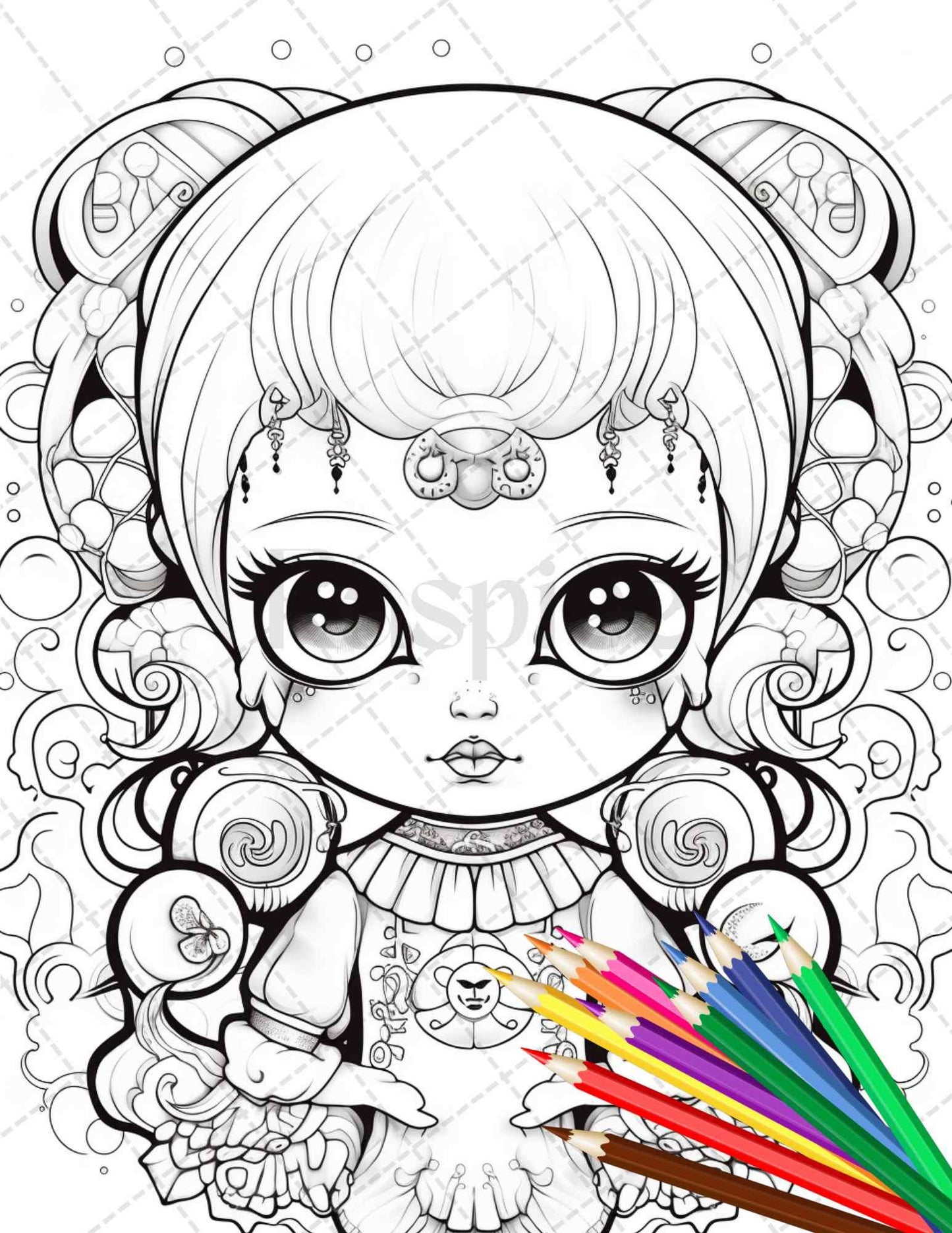 32 Creepy Kawaii Pastel Goth Coloring Pages Printable for Adults, Grayscale Coloring Page, PDF File Instant Download
