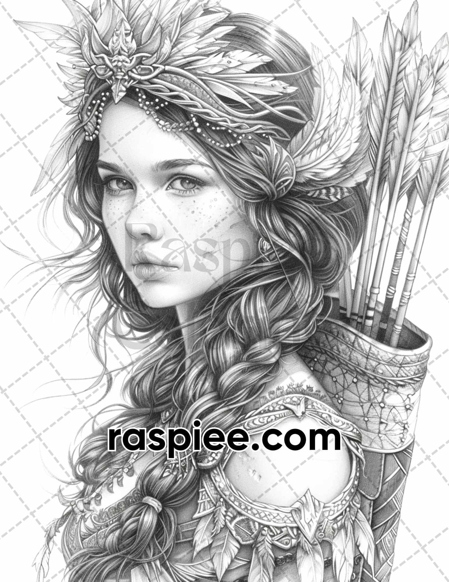 60 Beautiful Warriors Grayscale Adult Coloring Pages, Printable PDF Instant Download