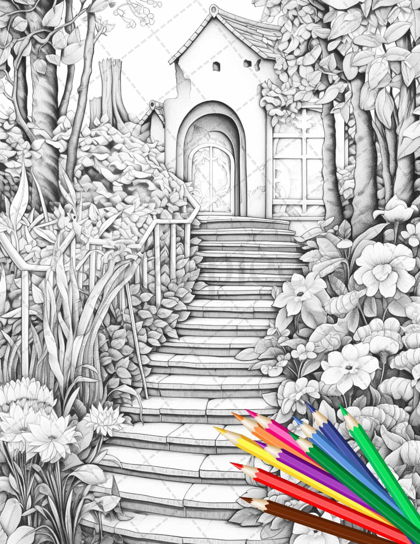 Secret Garden Coloring Pages Printable for Adults, Grayscale Coloring Page, PDF File Instant Download