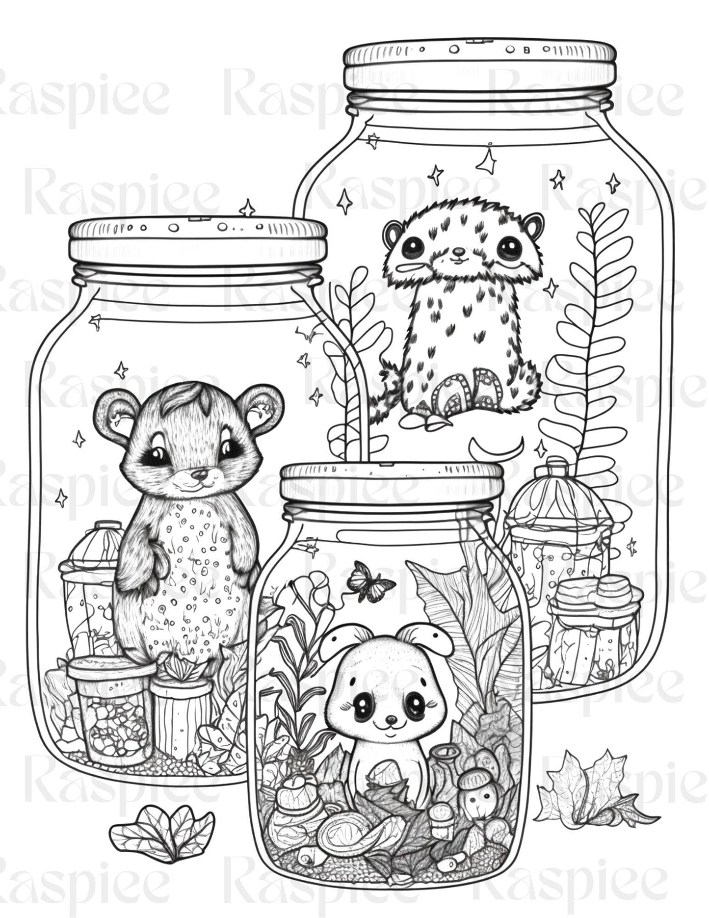100 Animal in Jar Coloring Pages, Printable Coloring Pages for Kids and Adults, Printable PDF File Instant Download