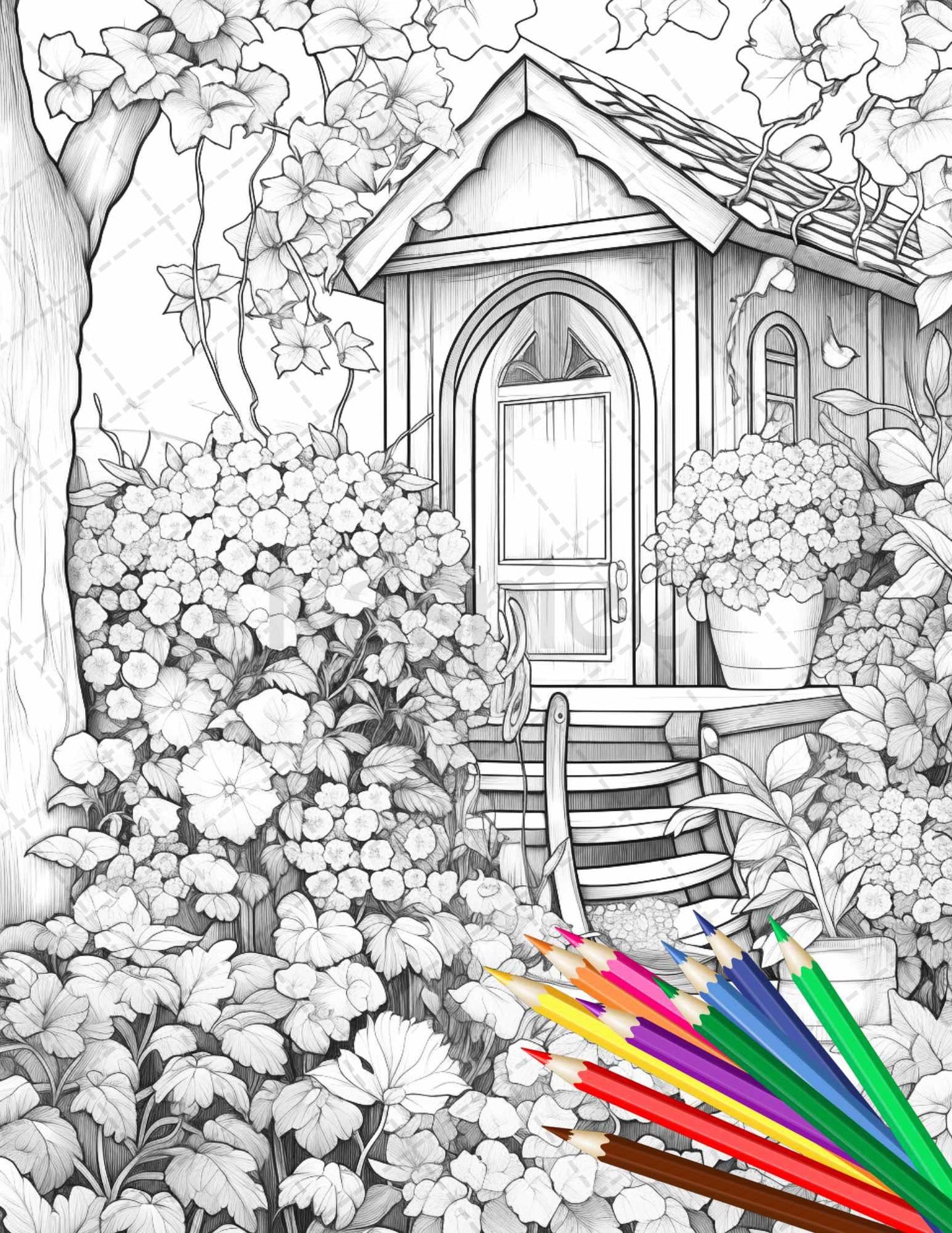 Secret Garden Coloring Pages Printable for Adults, Grayscale Coloring Page, PDF File Instant Download