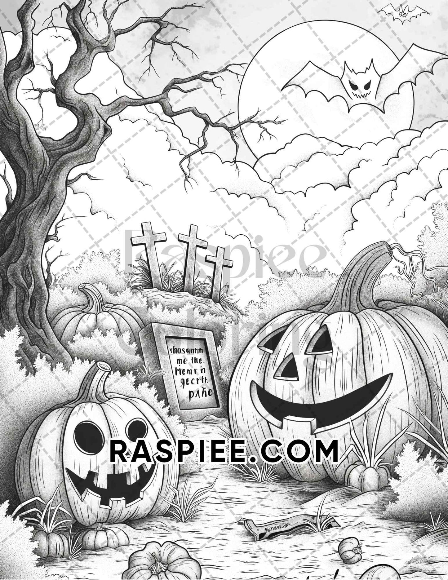 Spooky Pumpkin Halloween Adult Coloring Pages Printable PDF Instant Download