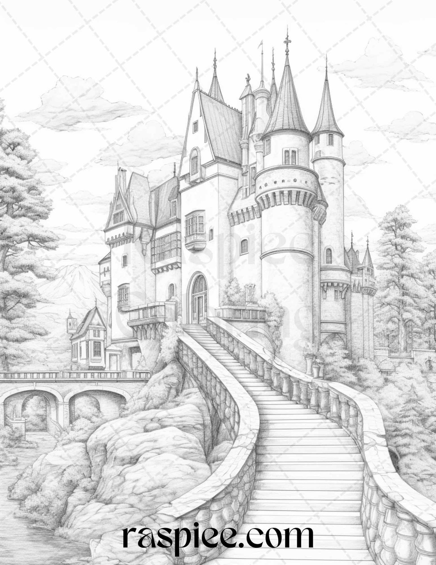 Winter Scenery Grayscale Coloring Pages Printable, Relaxing Snowy Landscapes, PDF File Instant Download