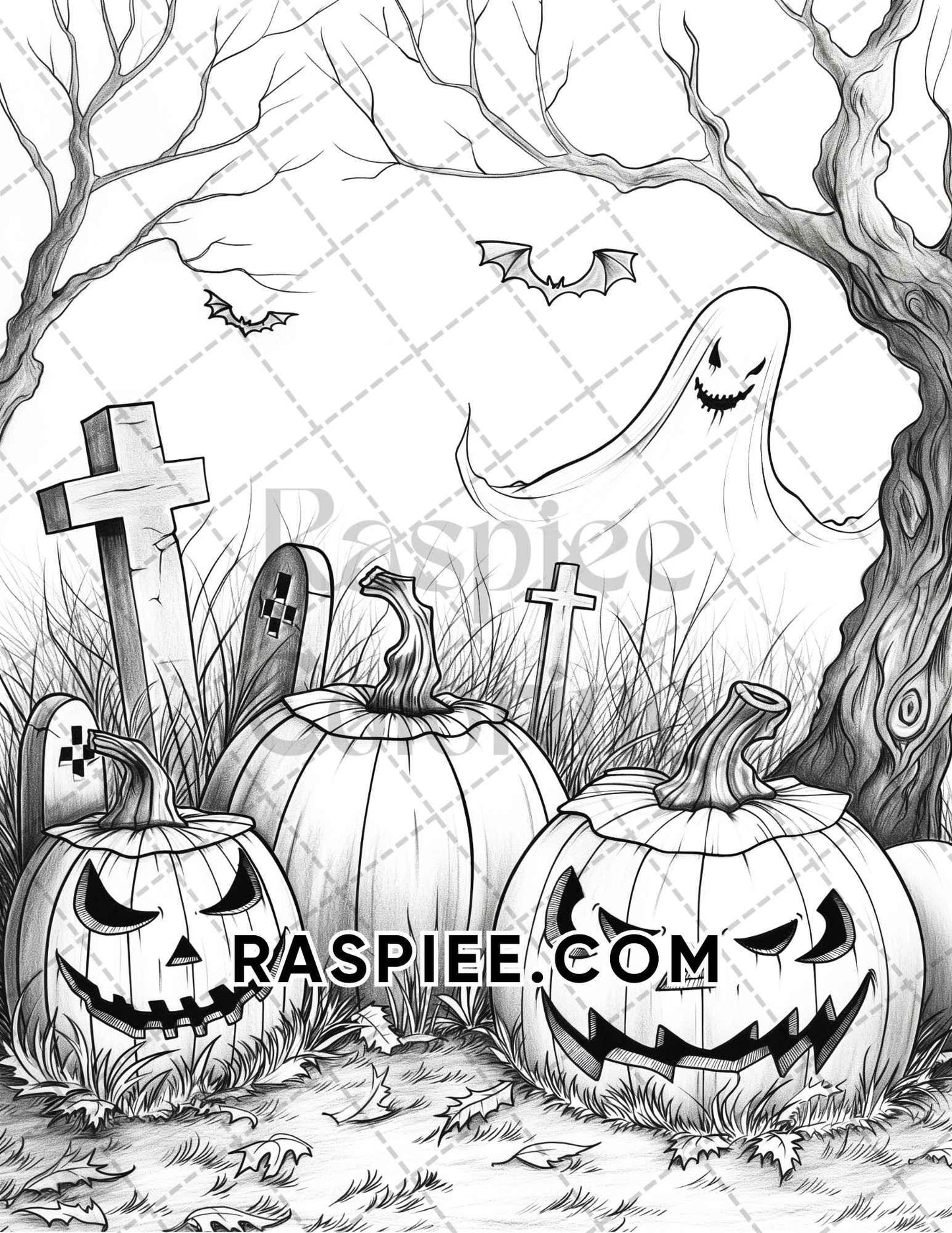 Spooky Pumpkin Halloween Adult Coloring Pages Printable PDF Instant Download