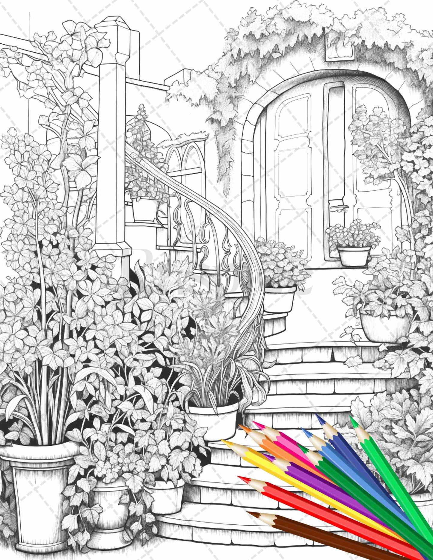 Secret Garden Coloring Pages Printable for Adults, Grayscale Coloring Page, PDF File Instant Download