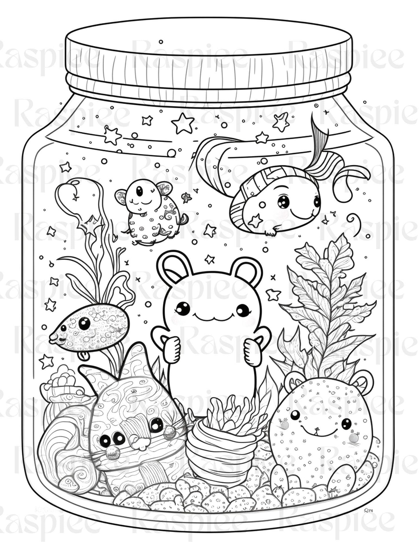 100 Animal in Jar Coloring Pages, Printable Coloring Pages for Kids and Adults, Printable PDF File Instant Download