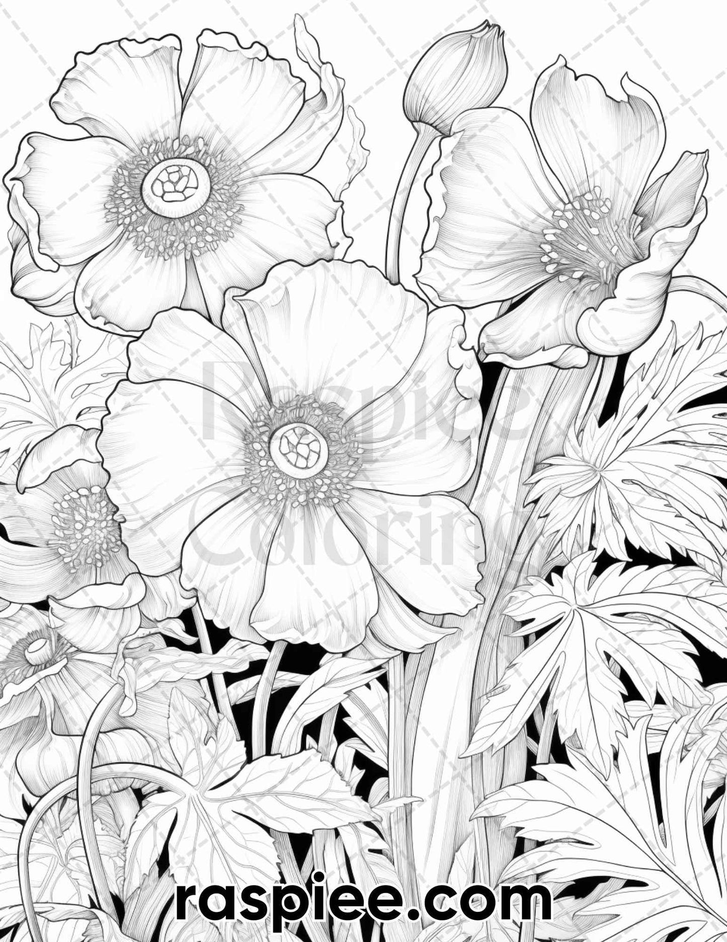 65 Folk Art Florals Grayscale Adult Coloring Pages, Printable PDF Instant Download