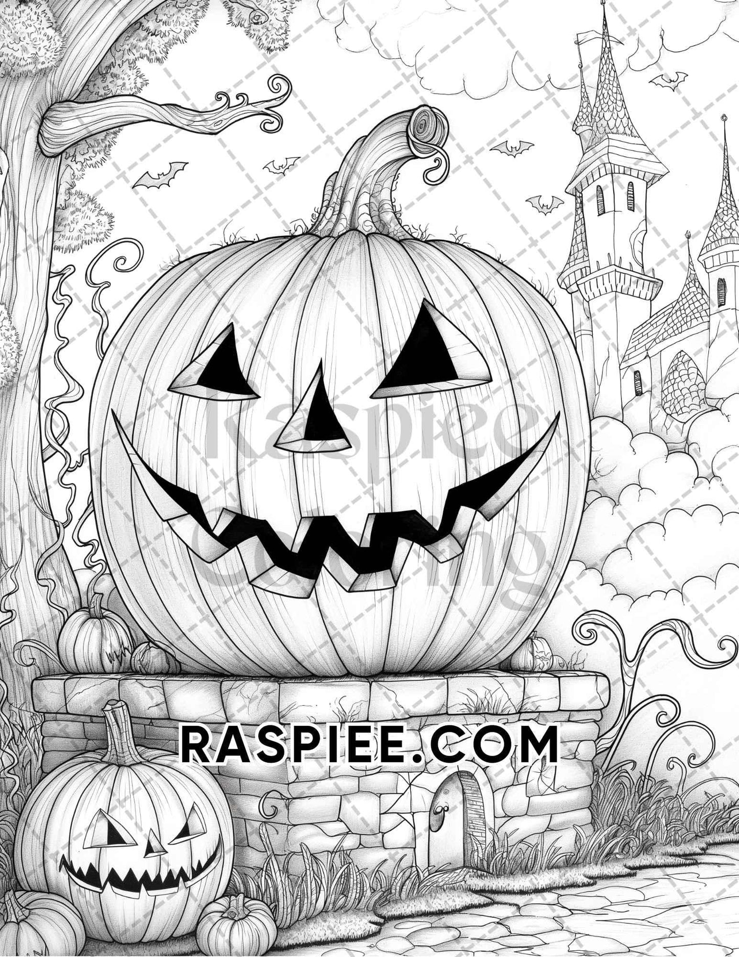Spooky Pumpkin Halloween Adult Coloring Pages Printable PDF Instant Download