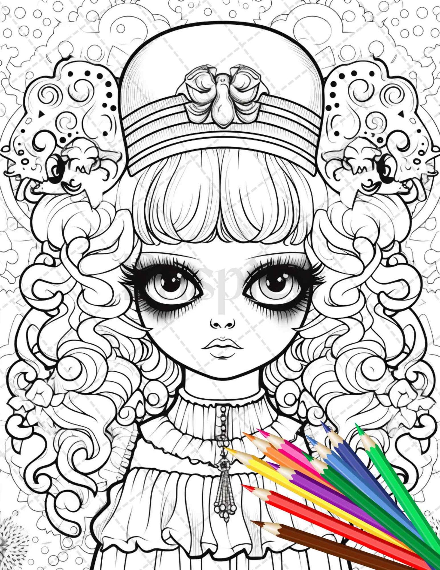 32 Creepy Kawaii Pastel Goth Coloring Pages Printable for Adults, Grayscale Coloring Page, PDF File Instant Download