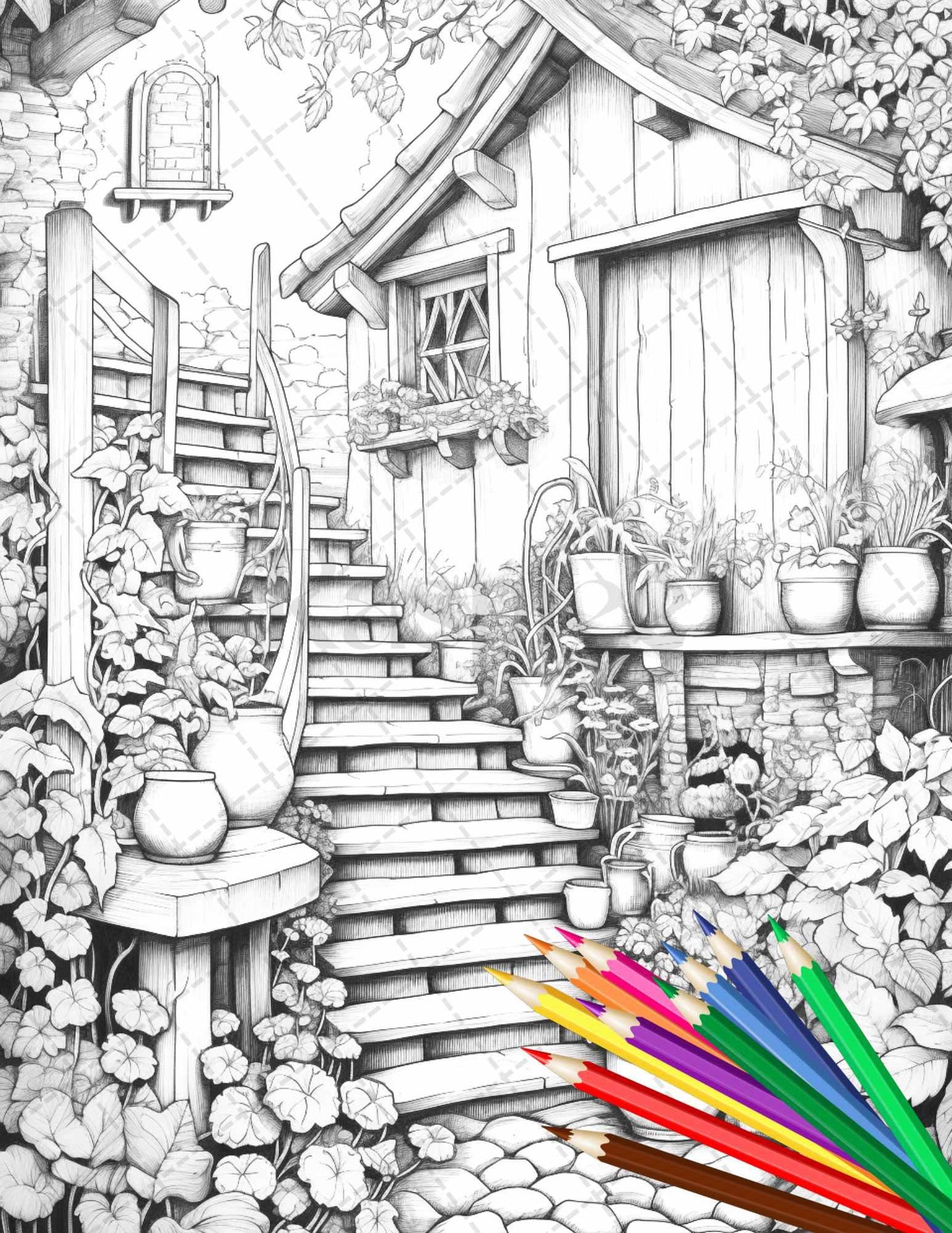 Secret Garden Coloring Pages Printable for Adults, Grayscale Coloring Page, PDF File Instant Download