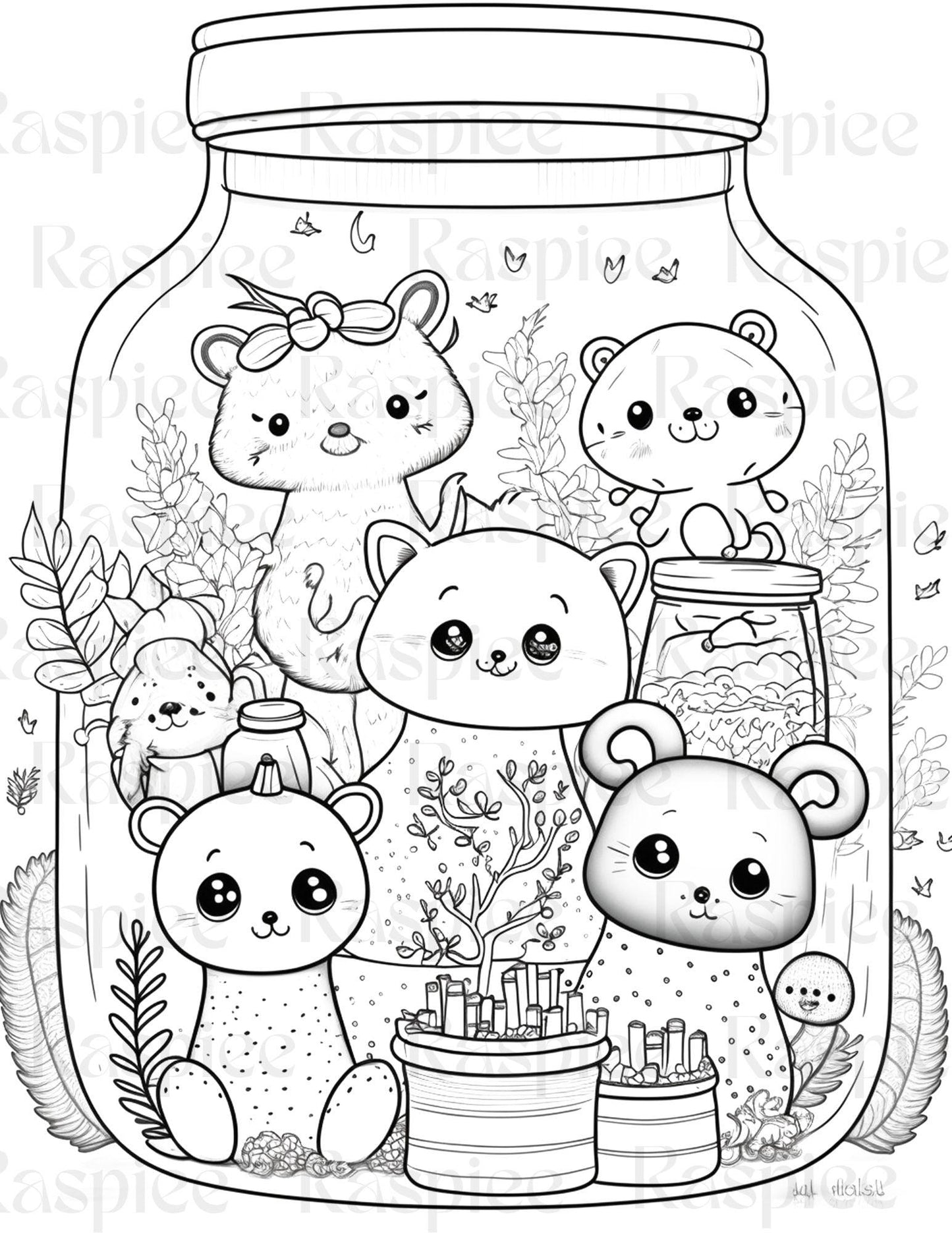 100 Animal in Jar Coloring Pages, Printable Coloring Pages for Kids and Adults, Printable PDF File Instant Download