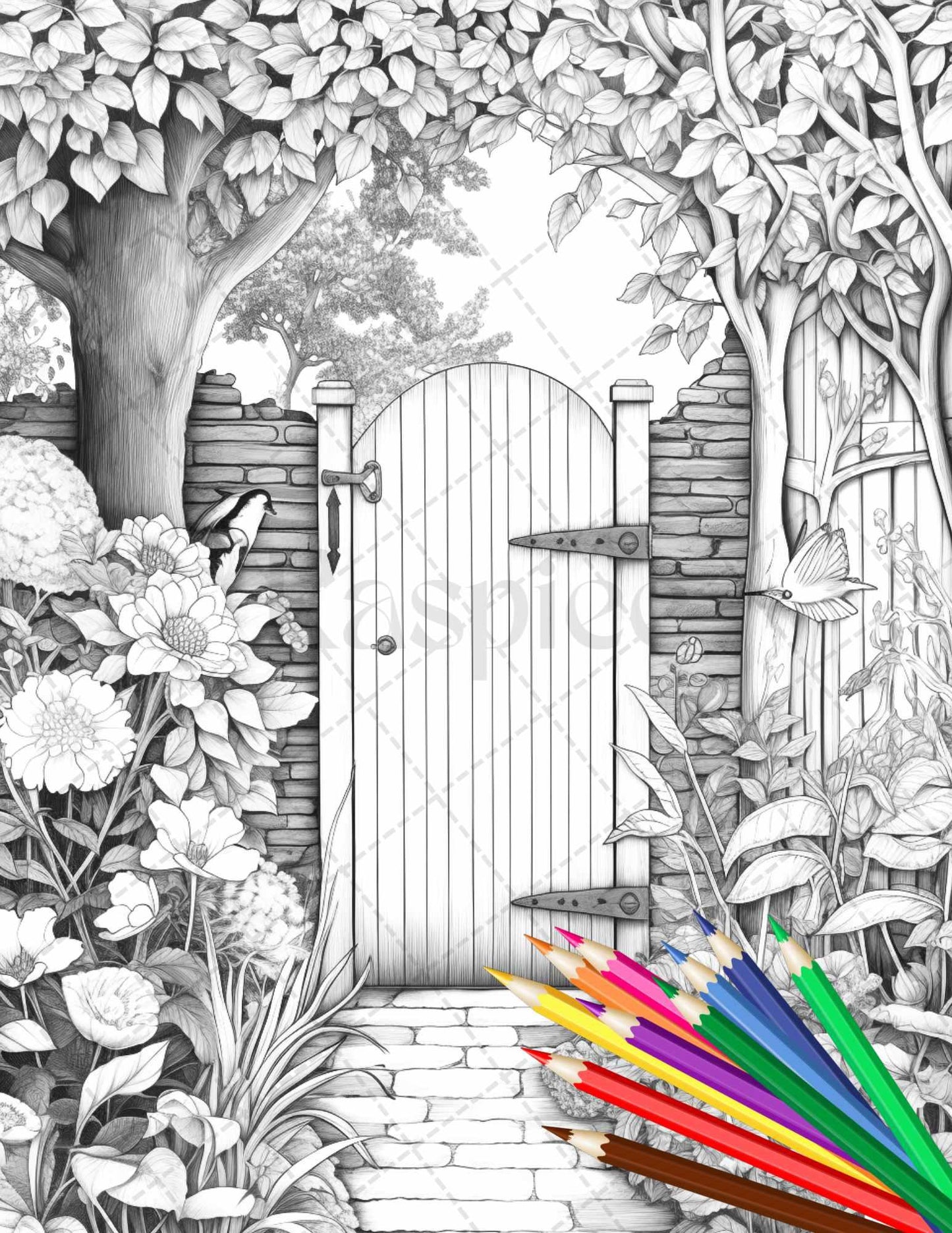 Secret Garden Coloring Pages Printable for Adults, Grayscale Coloring Page, PDF File Instant Download