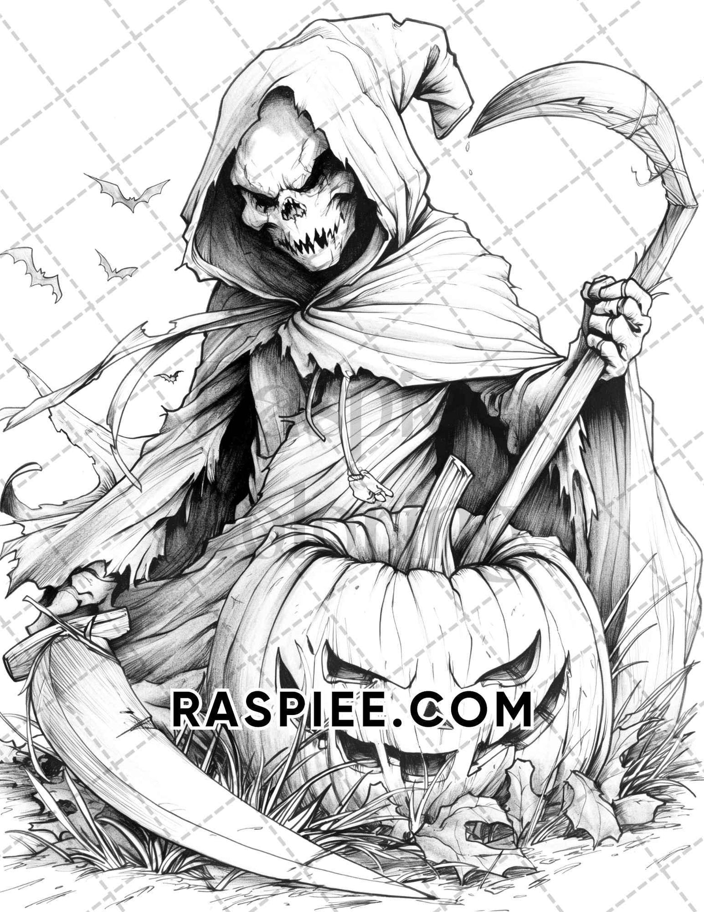 Spooky Pumpkin Halloween Adult Coloring Pages Printable PDF Instant Download
