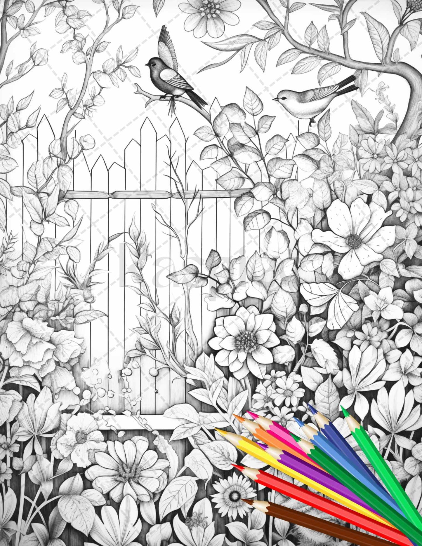 Secret Garden Coloring Pages Printable for Adults, Grayscale Coloring Page, PDF File Instant Download