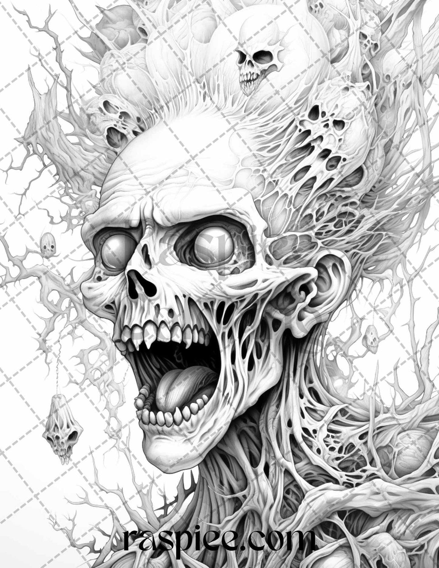 60 Halloween Nightmare Grayscale Coloring Pages Printable for Adults, PDF File Instant Download