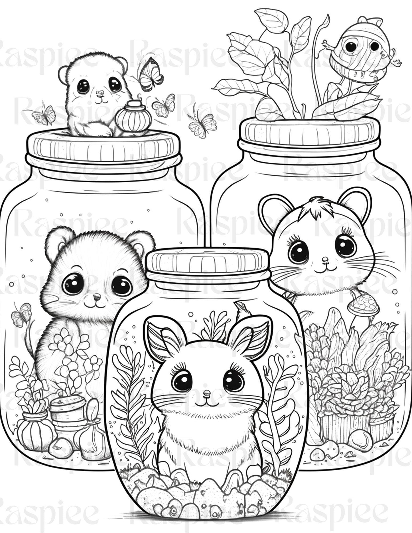 100 Animal in Jar Coloring Pages, Printable Coloring Pages for Kids and Adults, Printable PDF File Instant Download