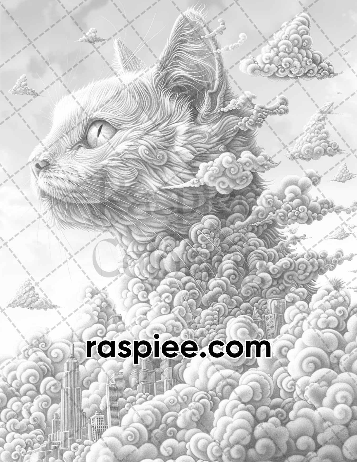 80 Fantasy Animal Cloud Grayscale Adult Coloring Pages, Printable PDF Instant Download
