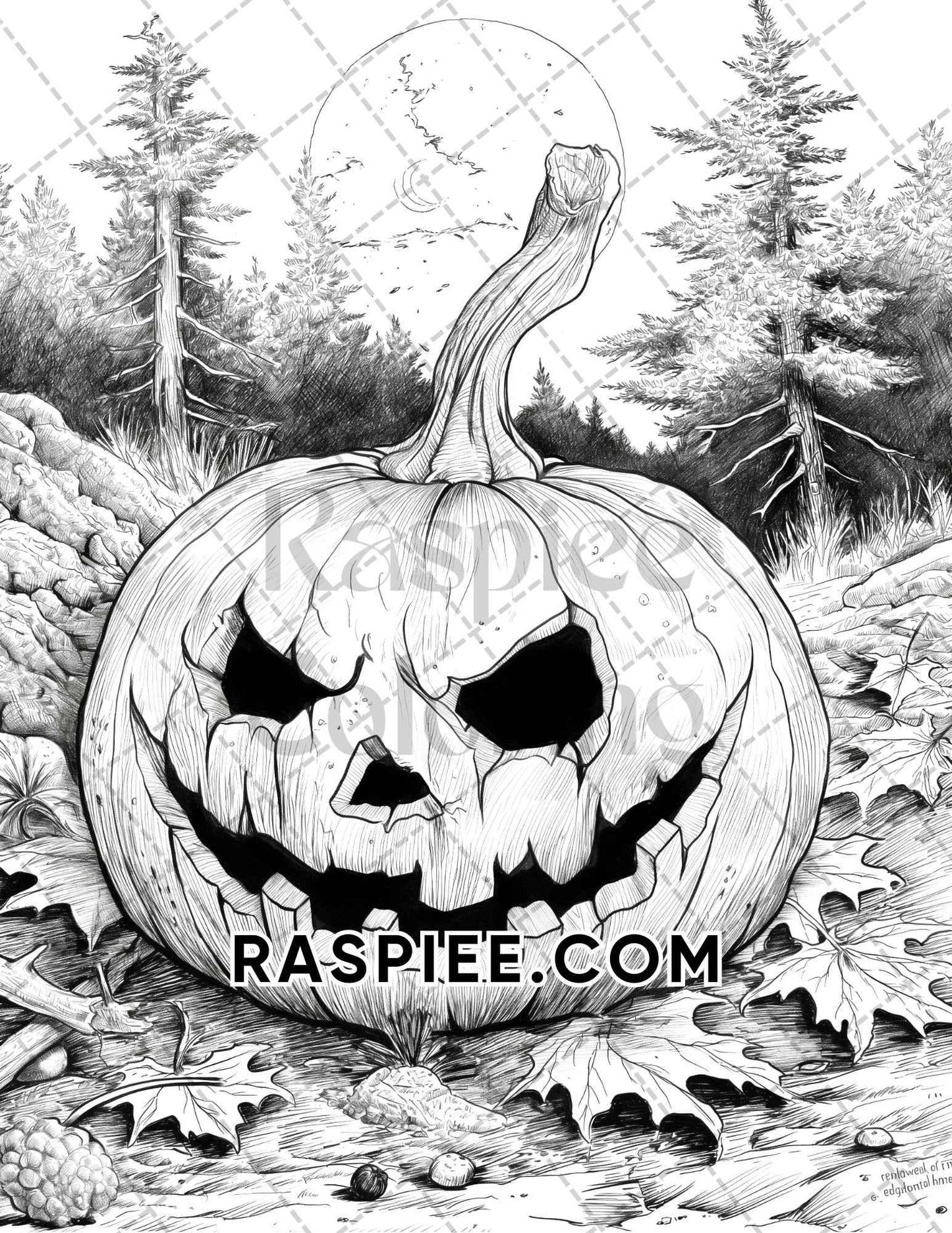 Spooky Pumpkin Halloween Adult Coloring Pages Printable PDF Instant Download