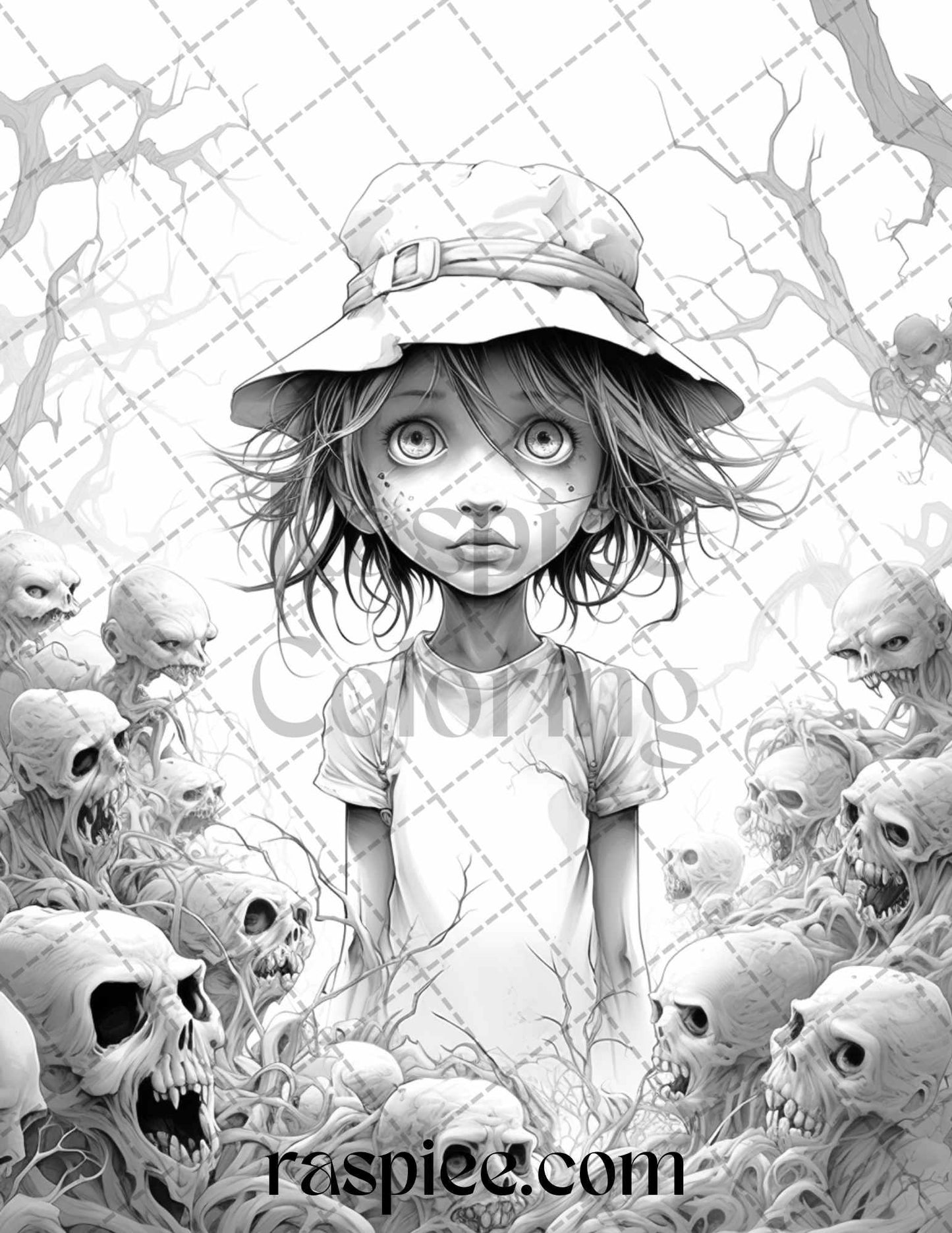 60 Halloween Nightmare Grayscale Coloring Pages Printable for Adults, PDF File Instant Download