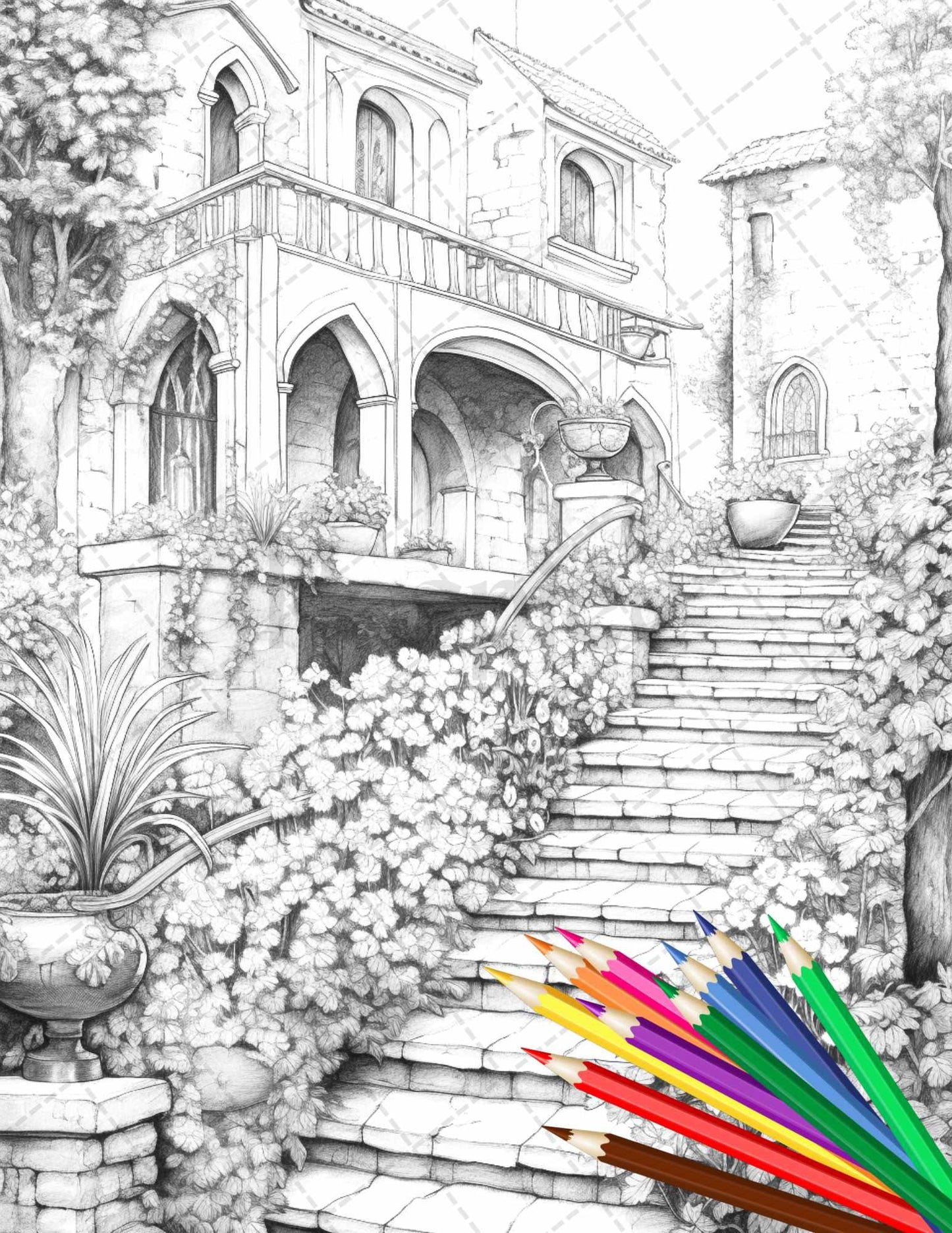 Secret Garden Coloring Pages Printable for Adults, Grayscale Coloring Page, PDF File Instant Download