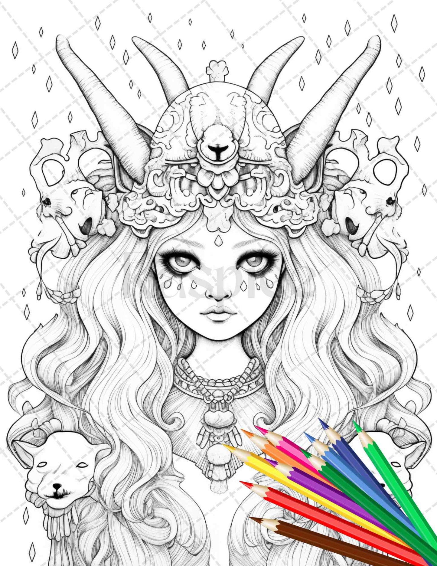 32 Creepy Kawaii Pastel Goth Coloring Pages Printable for Adults, Grayscale Coloring Page, PDF File Instant Download