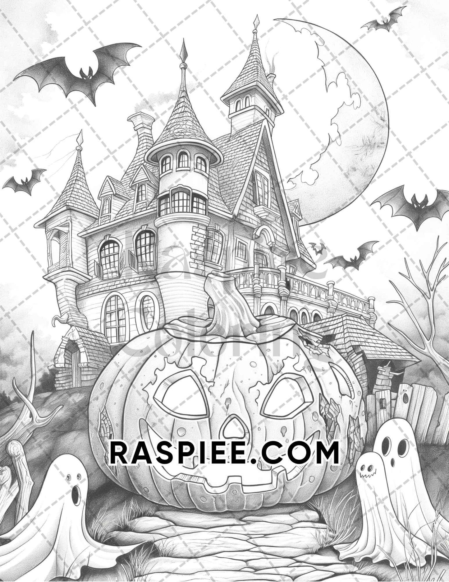 Spooky Pumpkin Halloween Adult Coloring Pages Printable PDF Instant Download
