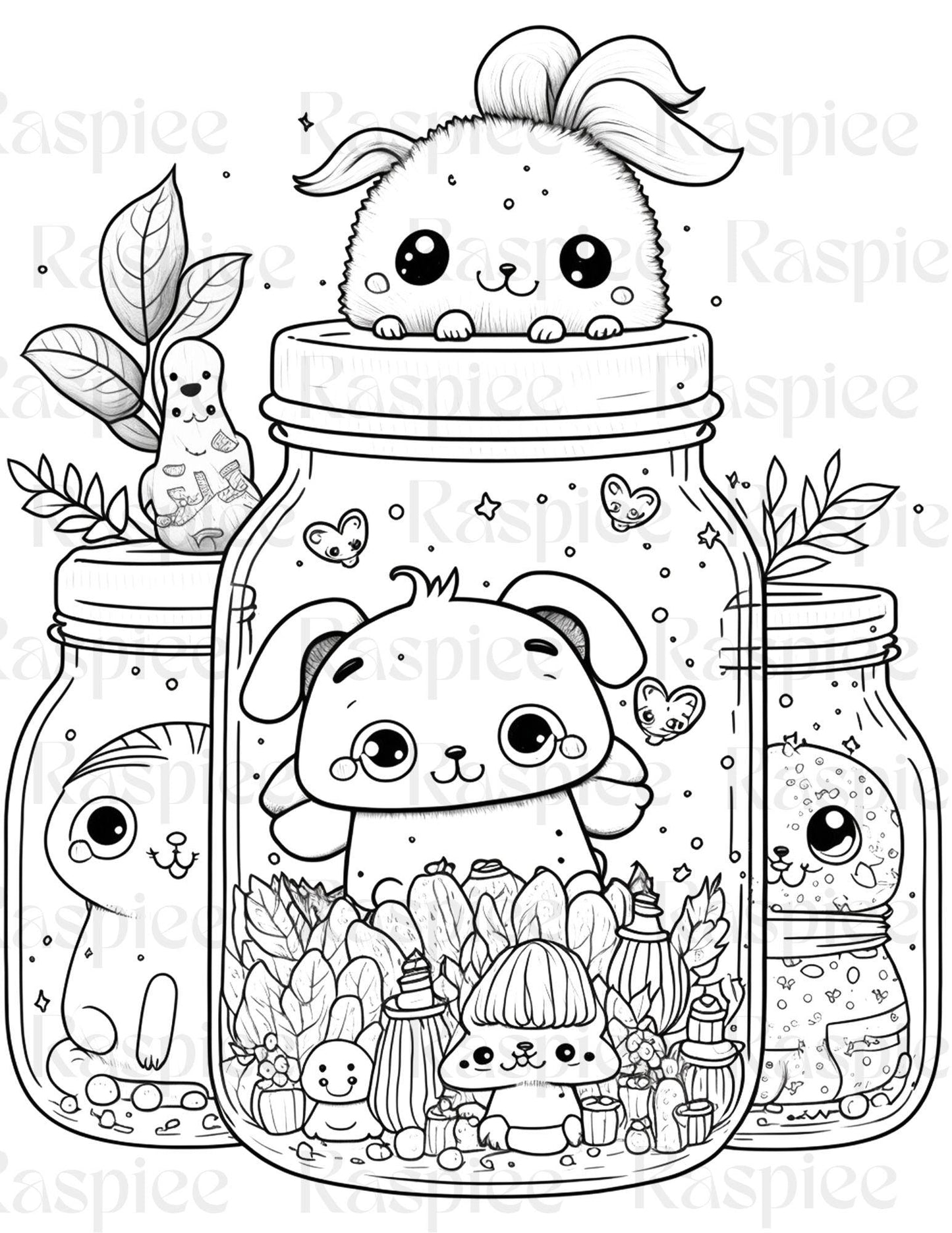 100 Animal in Jar Coloring Pages, Printable Coloring Pages for Kids and Adults, Printable PDF File Instant Download