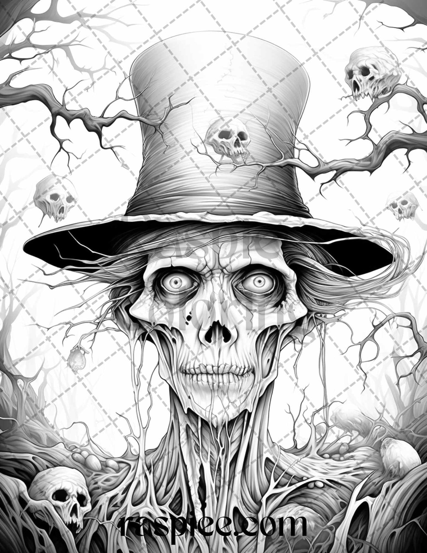 60 Halloween Nightmare Grayscale Coloring Pages Printable for Adults, PDF File Instant Download