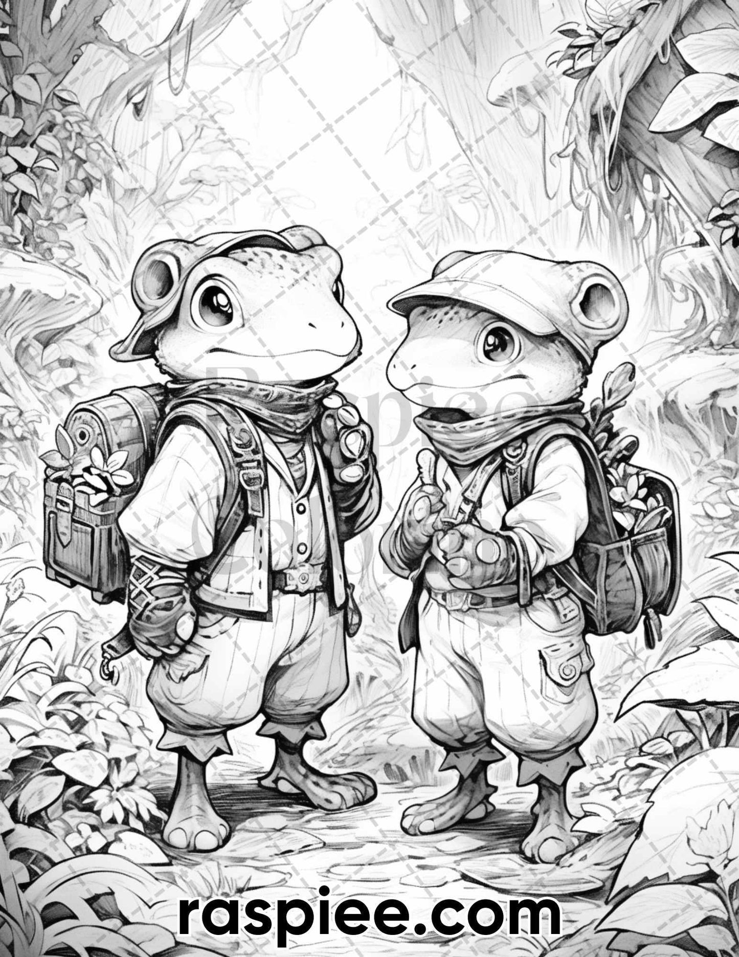 50 The Frog Kingdom Grayscale Coloring Pages for Adults, Printable PDF Instant Download