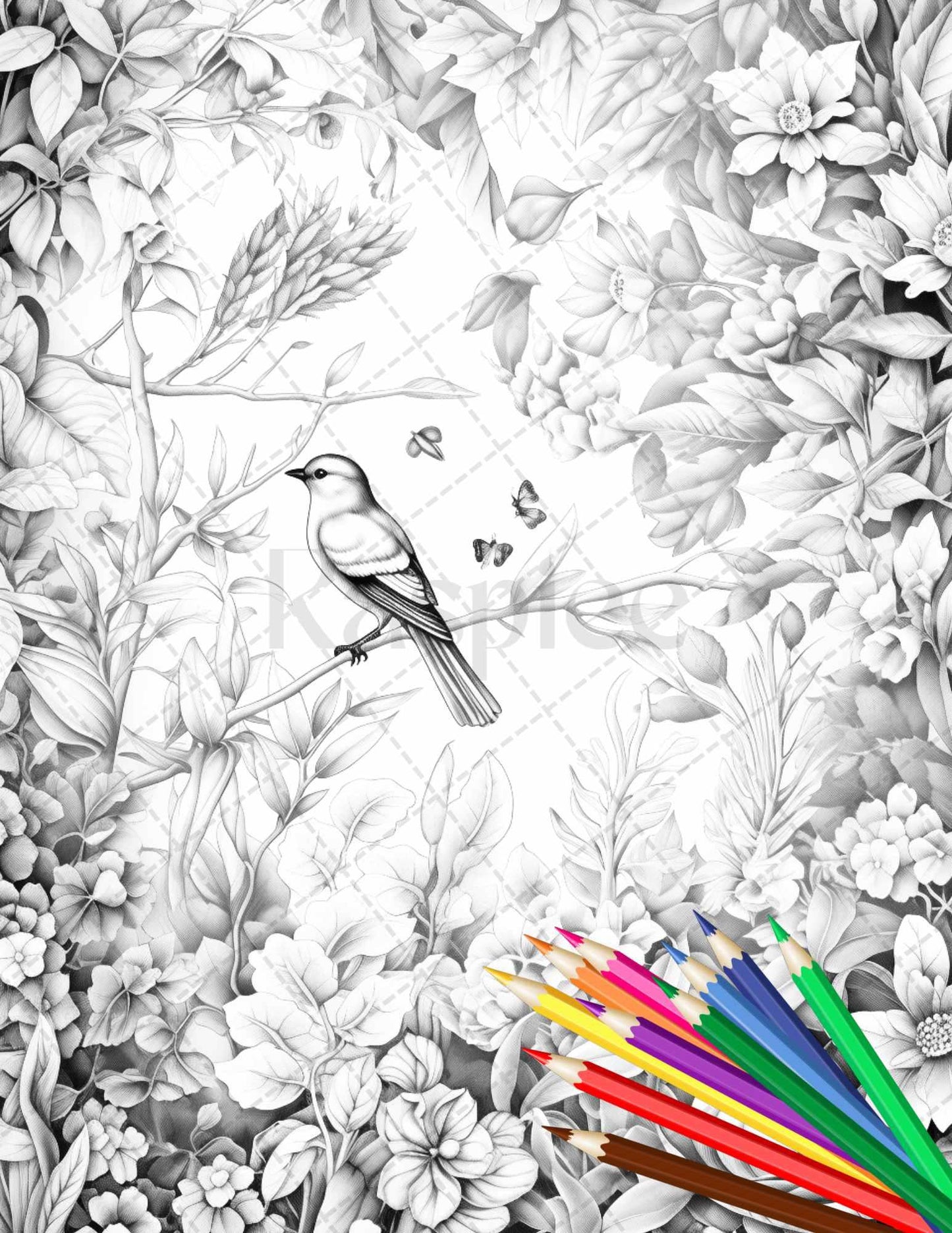 Secret Garden Coloring Pages Printable for Adults, Grayscale Coloring Page, PDF File Instant Download