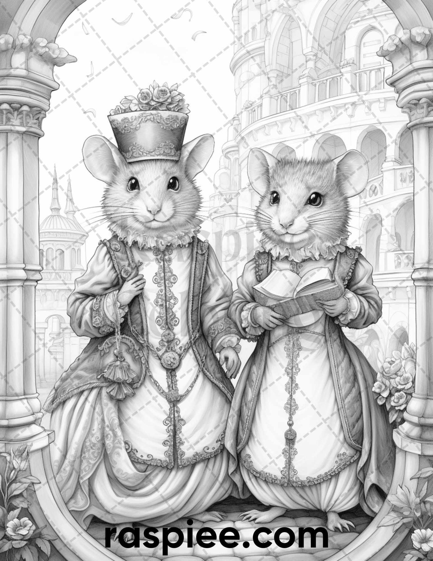 50 Enchanting Fairytale Mice Grayscale Coloring Pages Printable for Adults, PDF File Instant Download