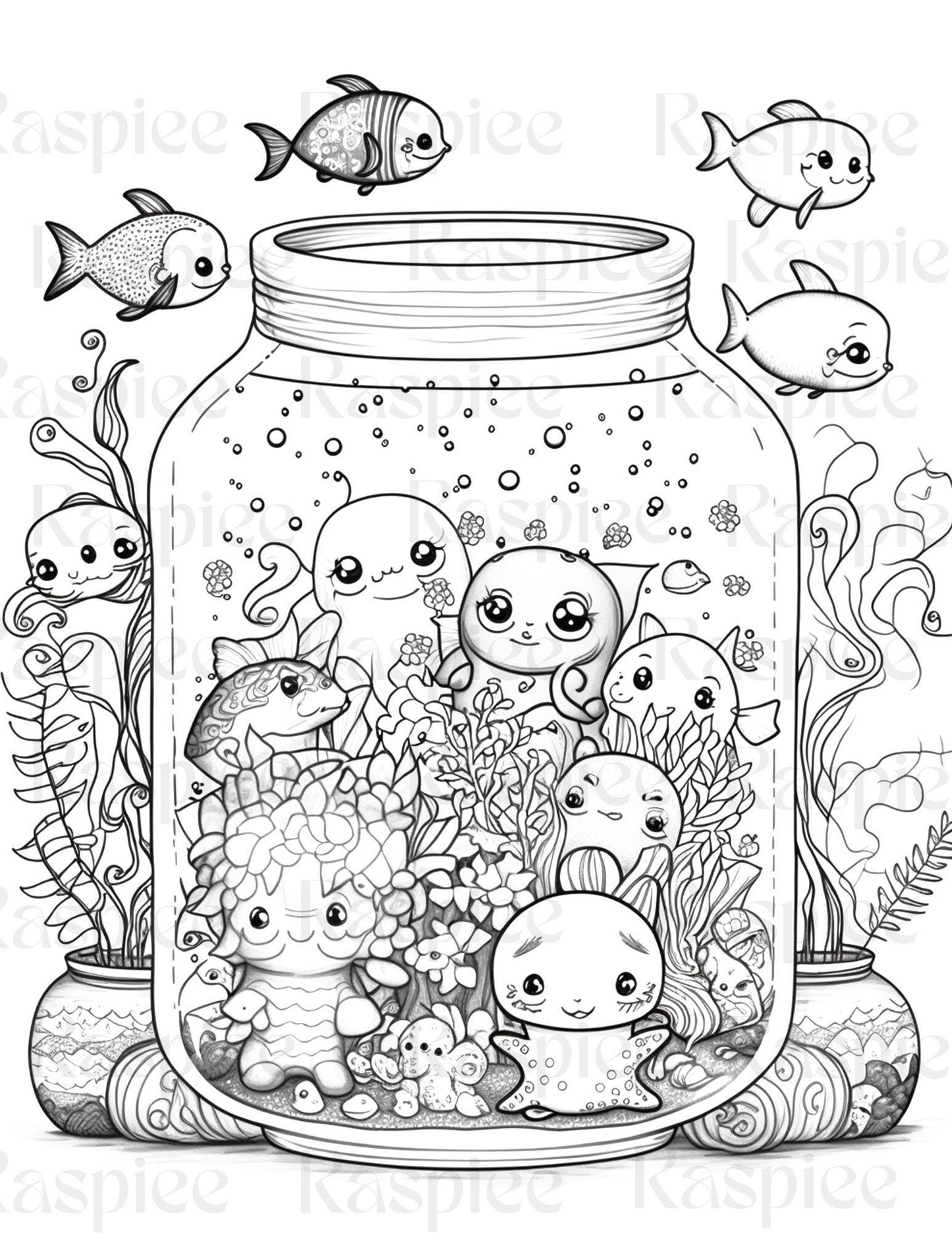 100 Animal in Jar Coloring Pages, Printable Coloring Pages for Kids and Adults, Printable PDF File Instant Download