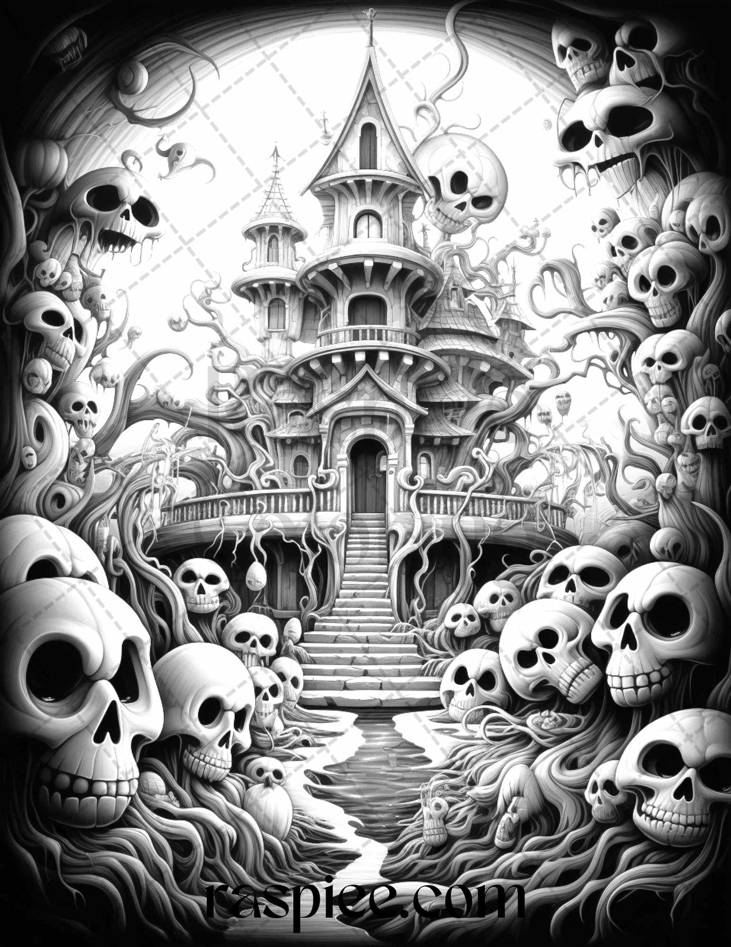 60 Halloween Nightmare Grayscale Coloring Pages Printable for Adults, PDF File Instant Download