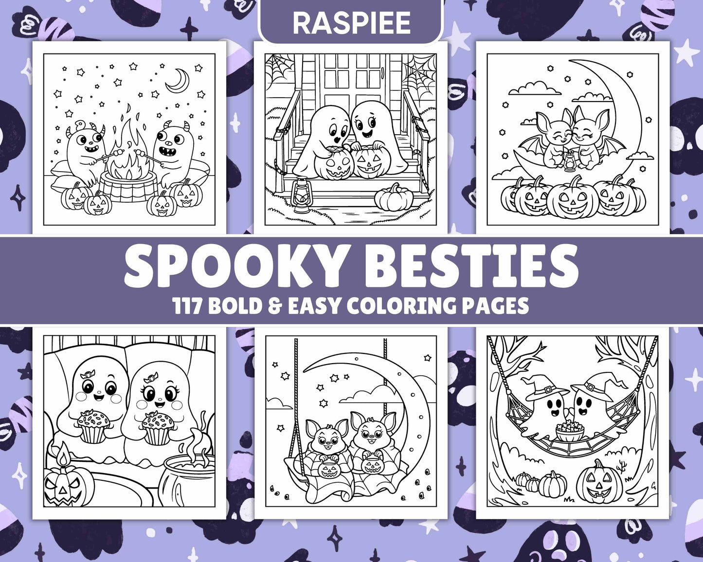 117 Bold and Easy Spooky Besties Halloween Coloring Pages