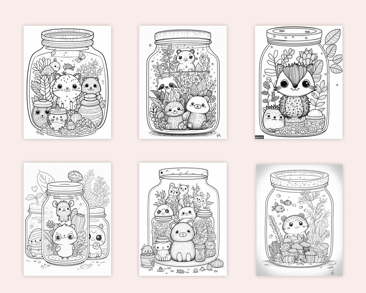 100 Animal in Jar Coloring Pages, Printable Coloring Pages for Kids and Adults, Printable PDF File Instant Download