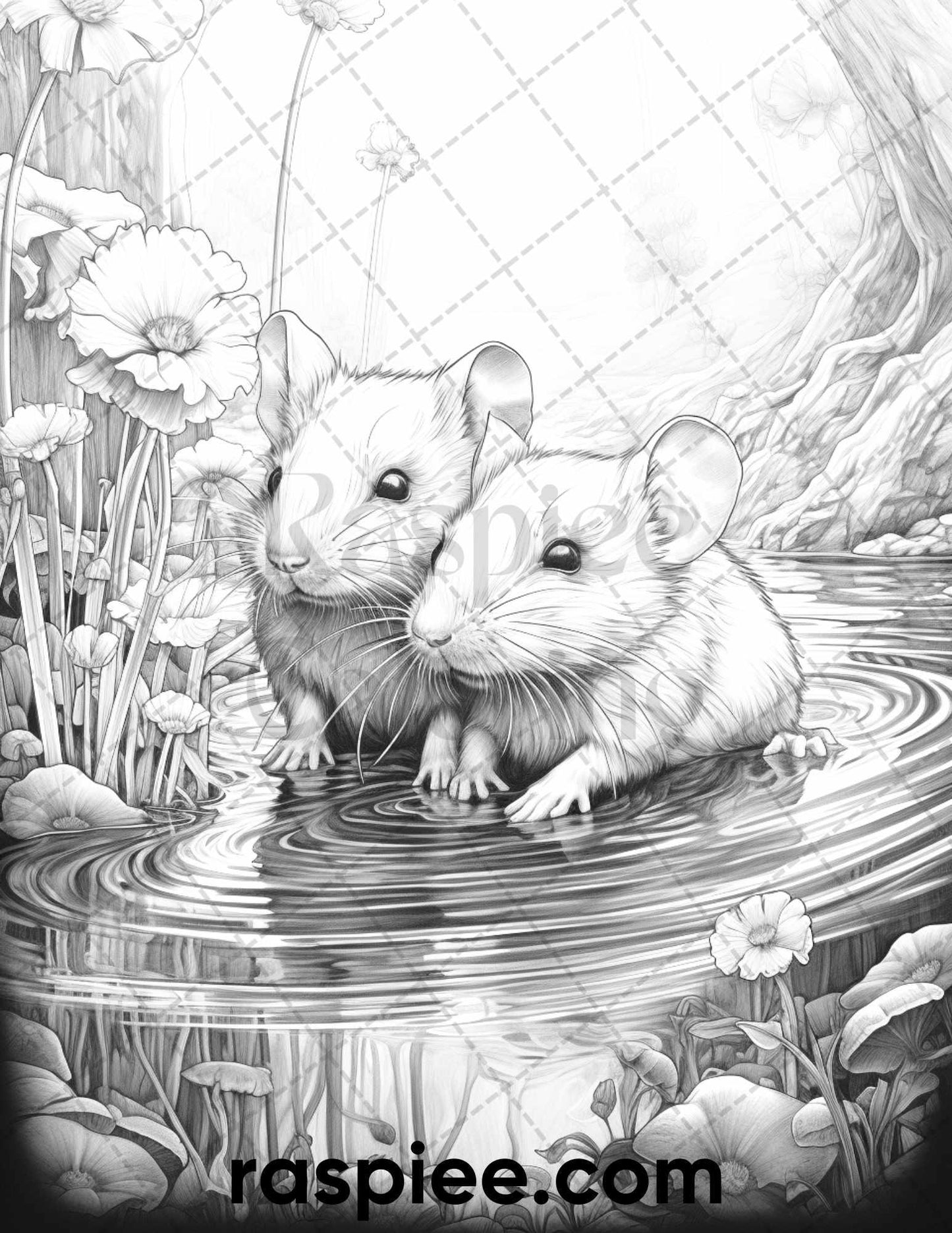 50 Enchanting Fairytale Mice Grayscale Coloring Pages Printable for Adults, PDF File Instant Download