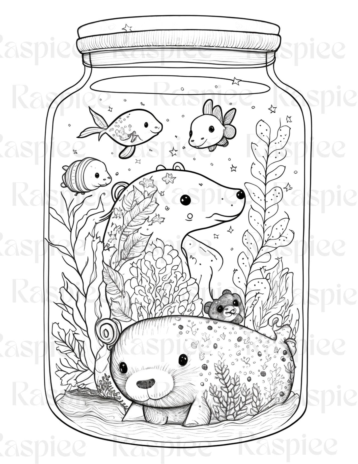 100 Animal in Jar Coloring Pages, Printable Coloring Pages for Kids and Adults, Printable PDF File Instant Download