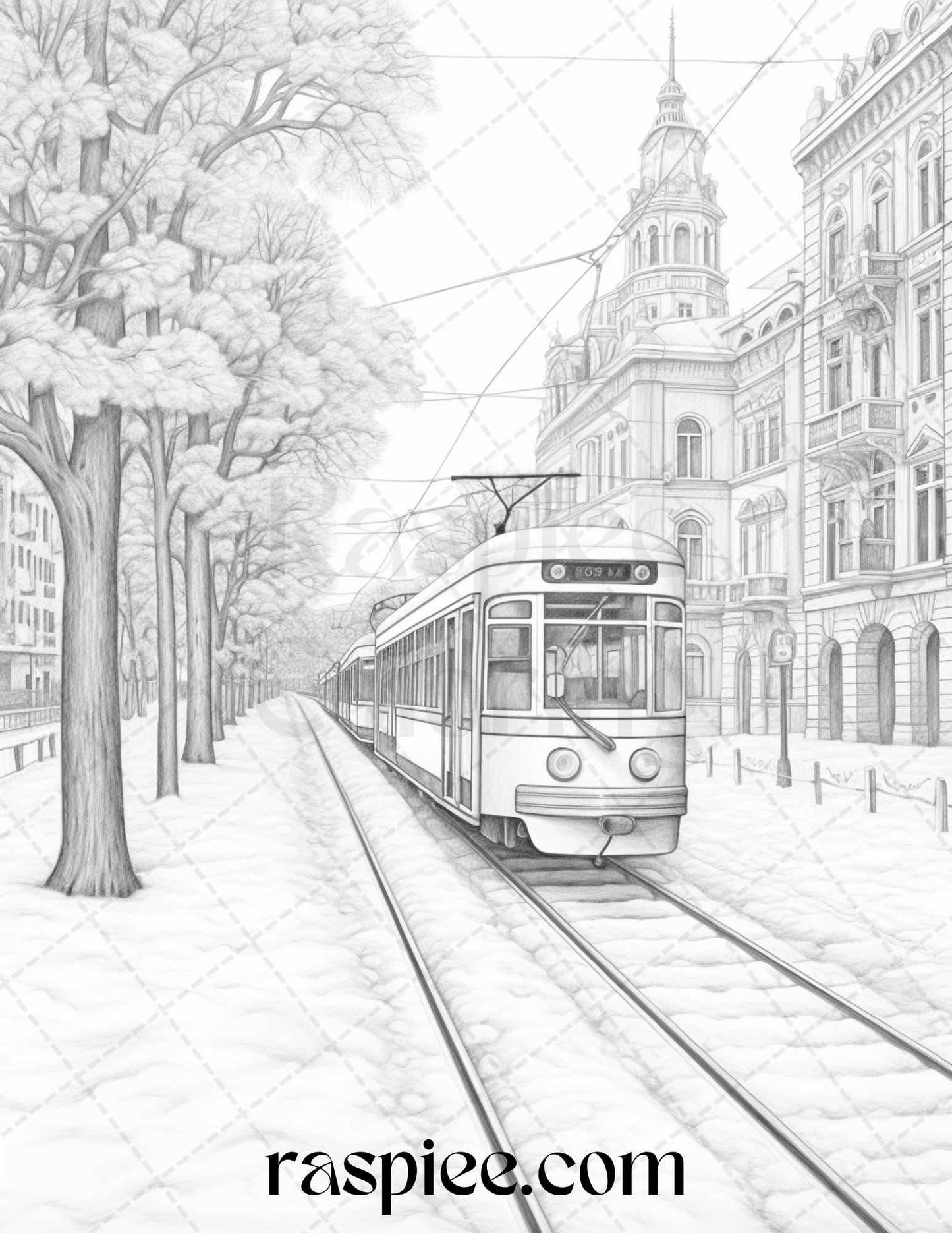 Winter Scenery Grayscale Coloring Pages Printable, Relaxing Snowy Landscapes, PDF File Instant Download