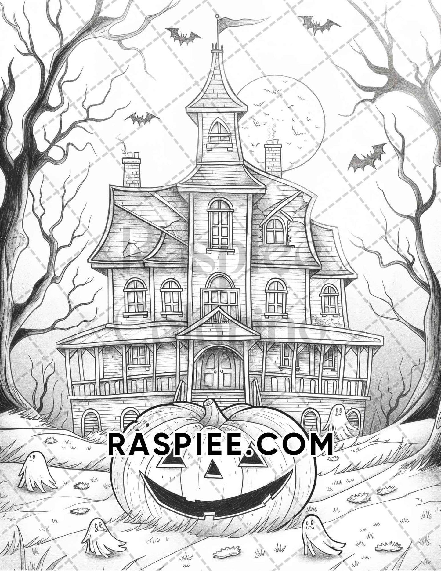 Spooky Pumpkin Halloween Adult Coloring Pages Printable PDF Instant Download