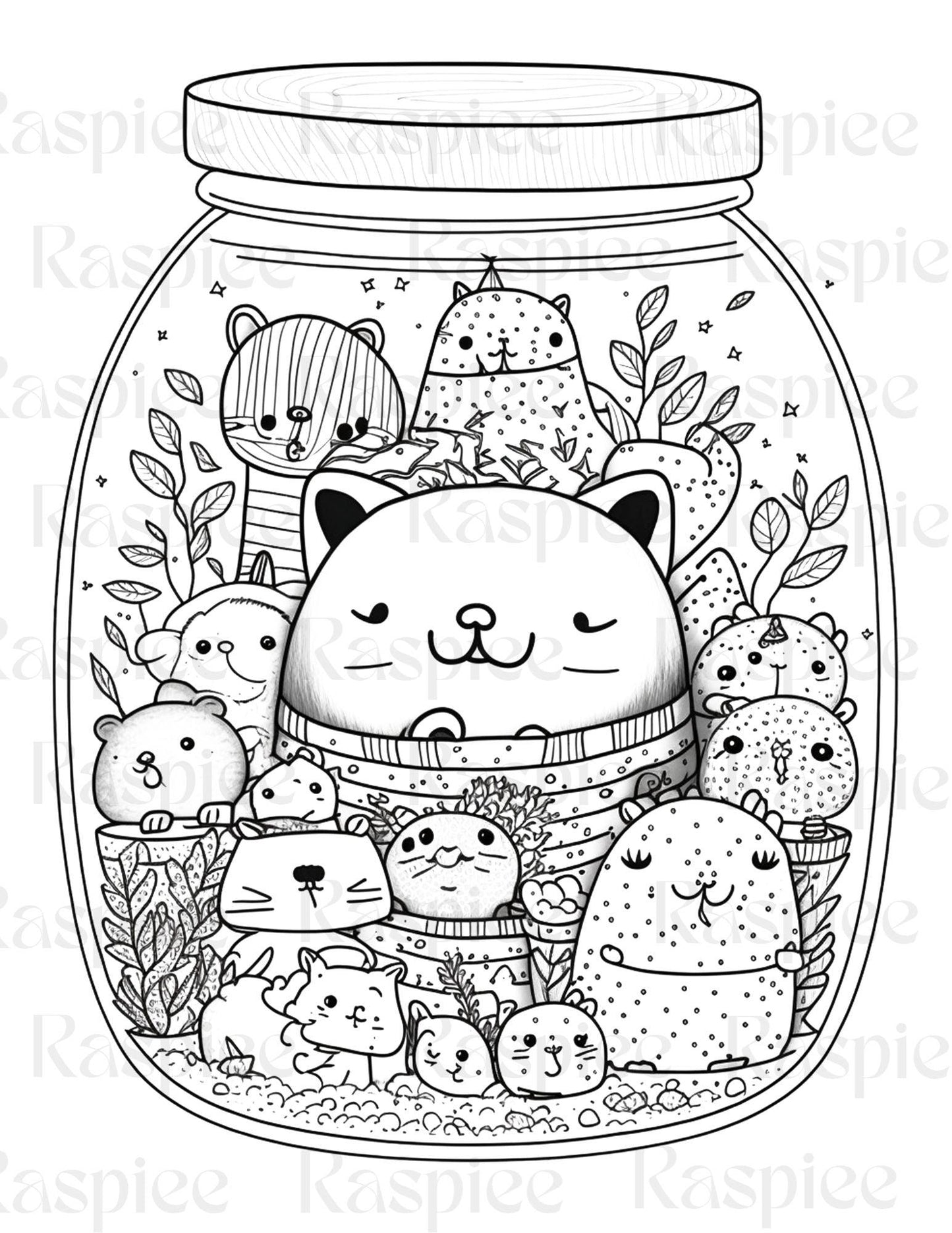 100 Animal in Jar Coloring Pages, Printable Coloring Pages for Kids and Adults, Printable PDF File Instant Download
